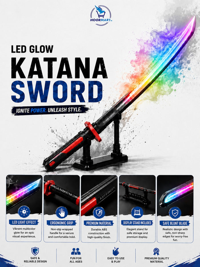LED Glow Katana Sword with Multicolor Light Effect & Display Stand