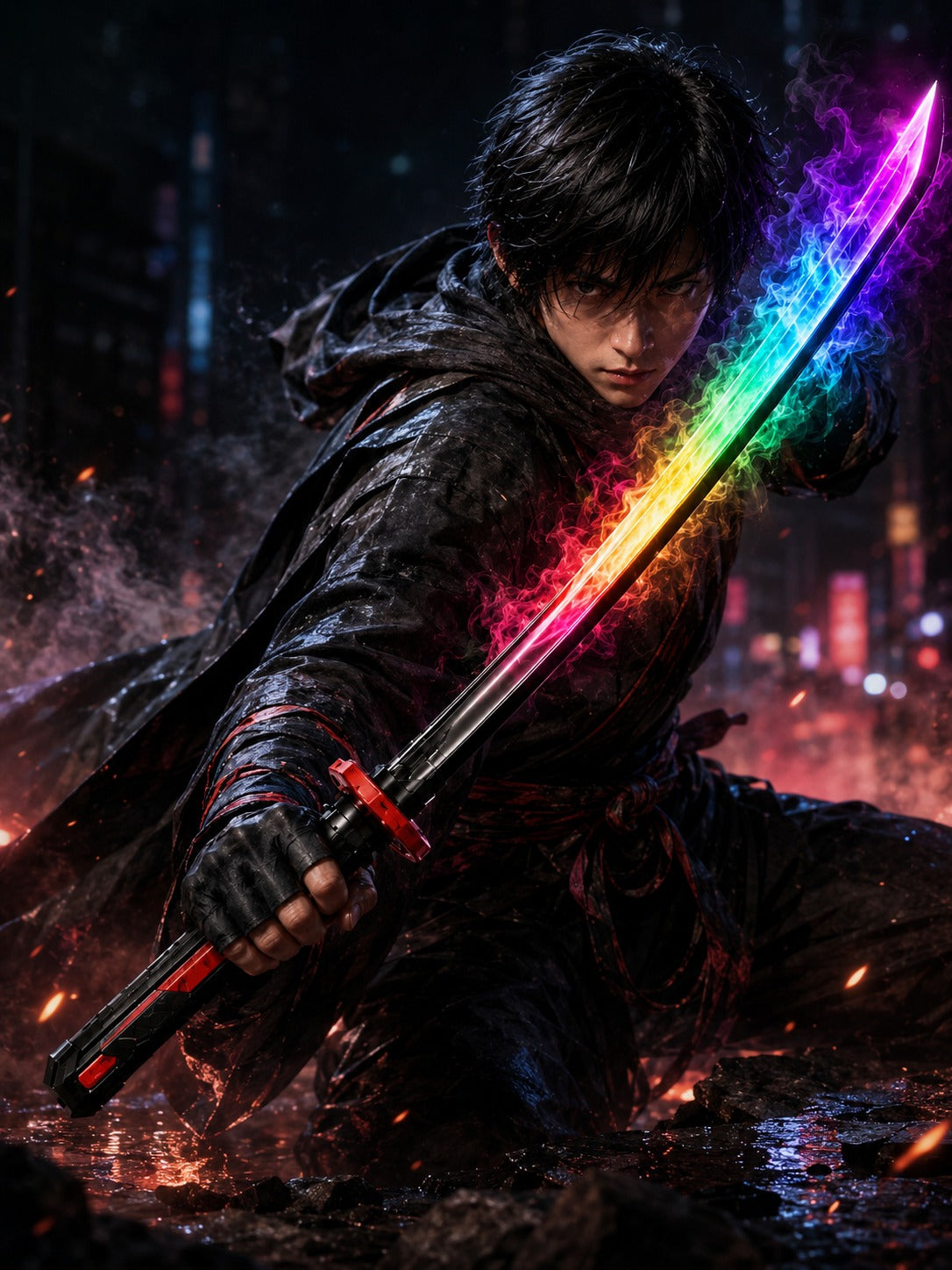 LED Glow Katana Sword with Multicolor Light Effect & Display Stand